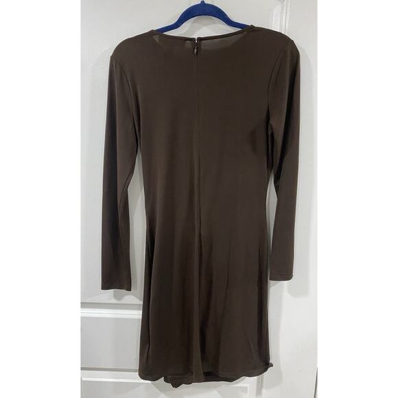 Michael Kors Brown Faux Wrap Dress M Long Sleeve Gold Buckle NWT Career Party - Picture 1 of 2